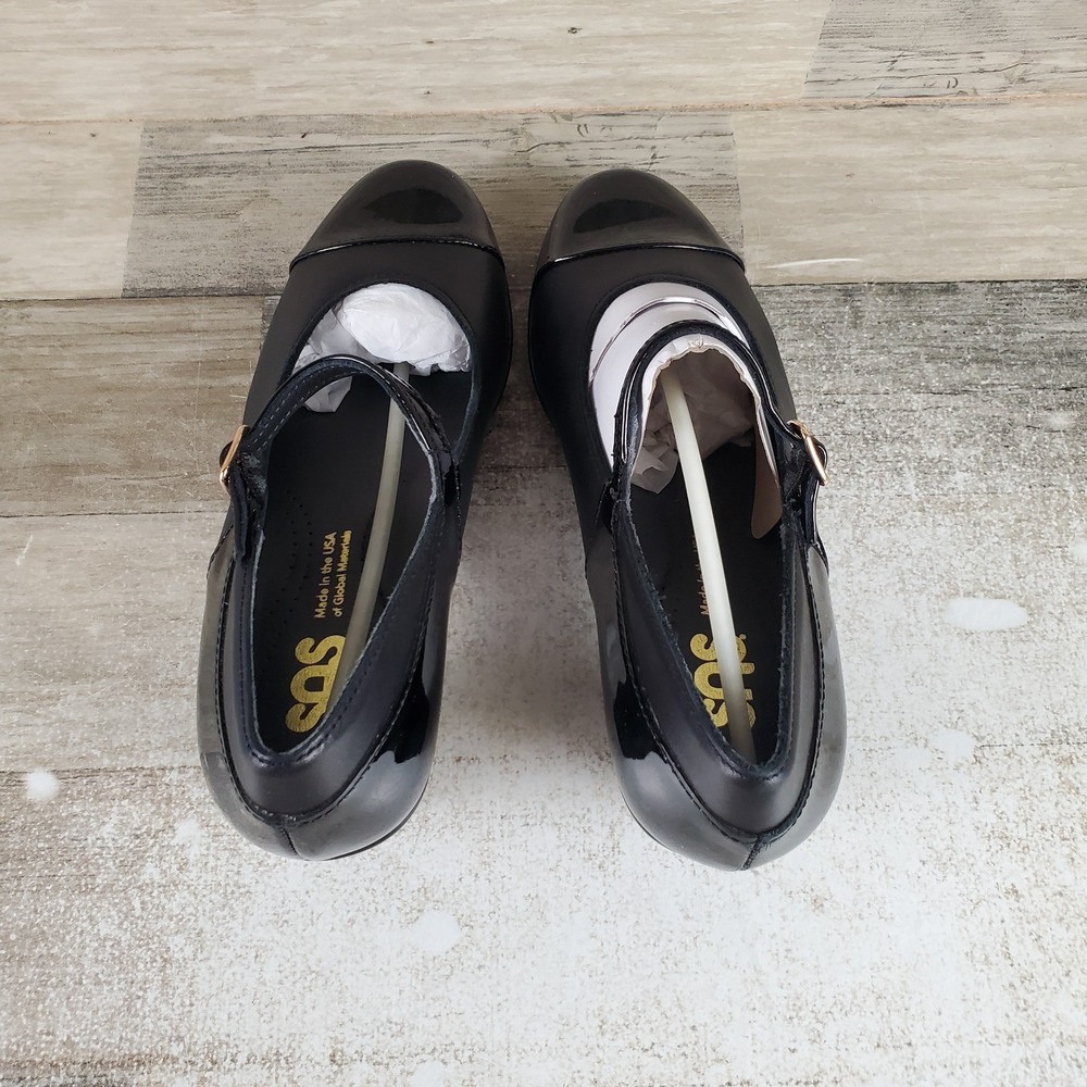 SAS Isabel Womens Mary Jane Heel Sz 6.5 W Black Patent Leather Buckle Round Toe - Picture 4 of 10